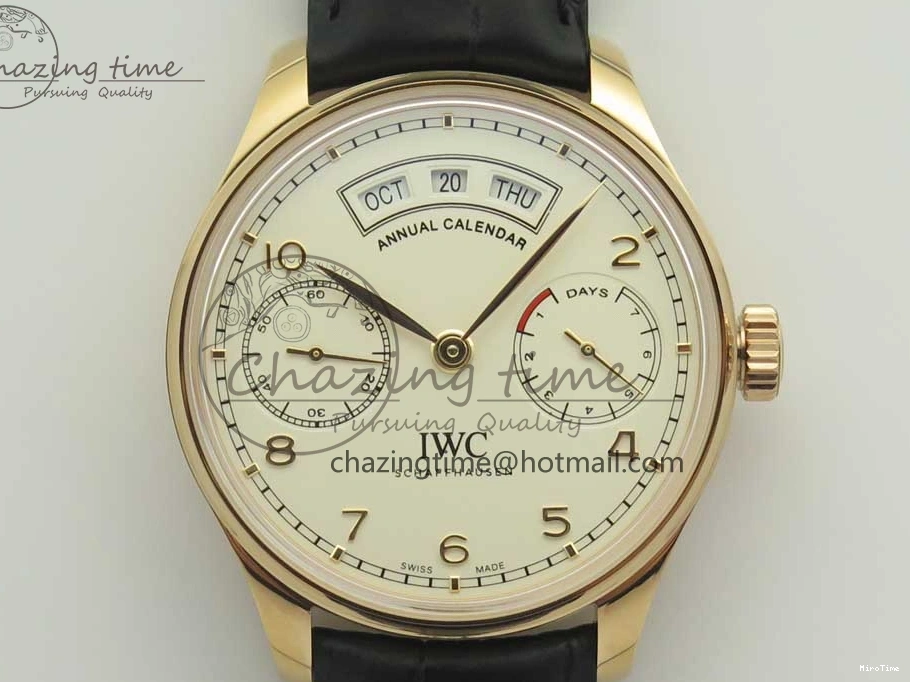 MIROTIME 0107 Thermal Portuguese Real PR Real Annual Calendar IW503501 RG ZF 1:1 Best Edition White Dial on Black Leather Strap A 7150